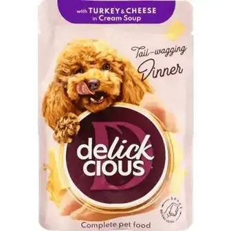 Корм для собак Delickcious з індичкою та сиром в крем-супі 85 г