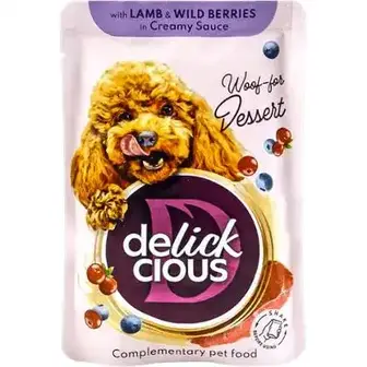 Корм для собак Delickcious з ягнятиною та лісовими ягодами у вершковому соусі 80 г