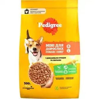 Корм для собак Pedigree Mini з птицею та овочами для малих порід сухий 500 г