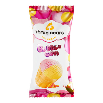 Морозиво Три ведмеді Bubble gum у вафельному стаканчику 10% 75 г (4823086114012)