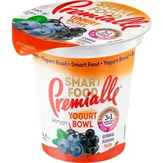 Йогурт Premialle Smart Food Бузина-лохина-клітковина льону 2,8% 240 г