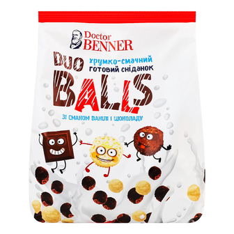 Сніданок готовий Doctor Benner Duo Balls зі смаком ванілі і шоколаду 400 г (4820132583501)
