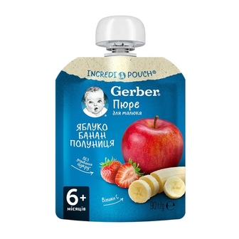 Пюре 90г Gerber яблуко, банан та полуниця д/п 