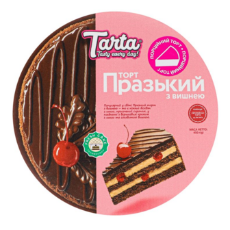 Торт 450 г TARTA Прaзький з вишнею бiсквiтний порційний к/уп 