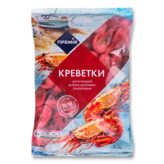 Креветки «Премія»® неочищені варено-морожені глазуровані 70/90, 1кг (1кг)