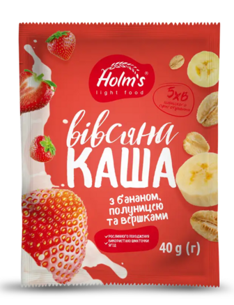 Каша HOLM"S LIGHT FOOD Вівсяна з Бананом, Полуницею та вершками швидкого приготування 40г