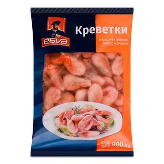Креветки Esva в панцирі з головою 90/120 варено-морожені 900 г (4770190156554)