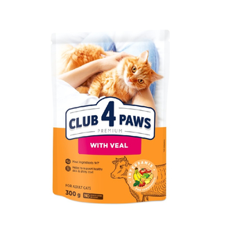 Кoрм 300 г CLUB 4 PAWS Преміум сухий повнораціонний з телятиною для дoрoслих кoтів  