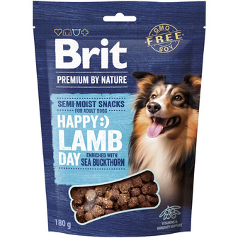Ласощі для собак Brit Premium Semi-moist Snacks, напіввологі з ягням і обліпихою, 180 г (8595602573943)