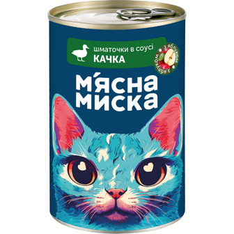 Корм вологий для котів М'ясна Миска шматочки в соусі з качкою та яблуками, 415 г (4820255195056)