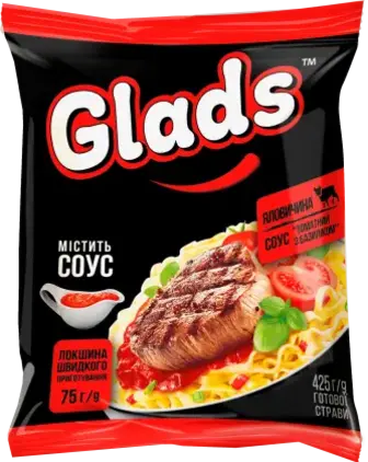 Локшина швидкого приготування Glads Яловичина з соусом Томат з базиліком 75 г