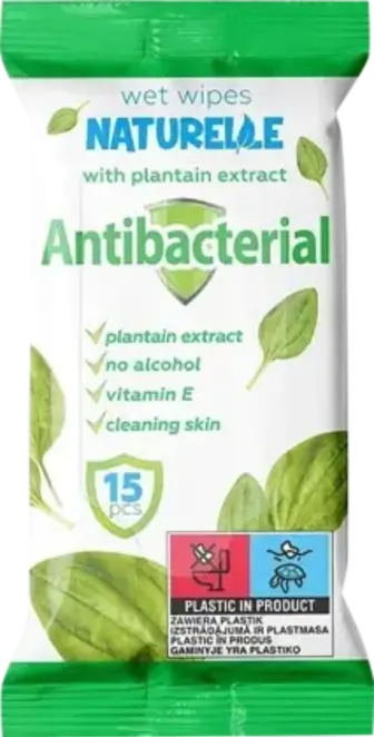 Серветки вологі Naturelle Antibacterial подорожник 15 шт