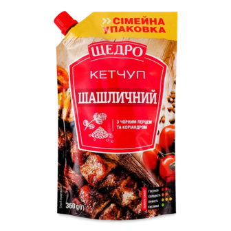 Кетчуп Щедро Шашличний з чорним перцем та коріандром д/п (360г)