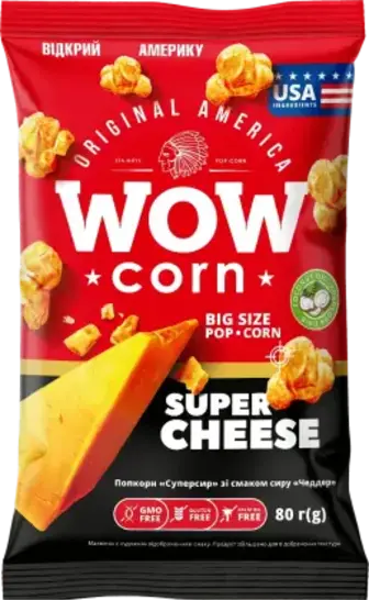 Попкорн WOWcorn зі смаком сиру Чеддер 80 г