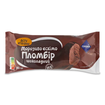 Морозиво «Премія»® шоколадний пломбір у кондитерській глазурі (80г)