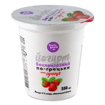 Йогурт Feels good По-грецьки смак суниця безлактозний 3% (250г)