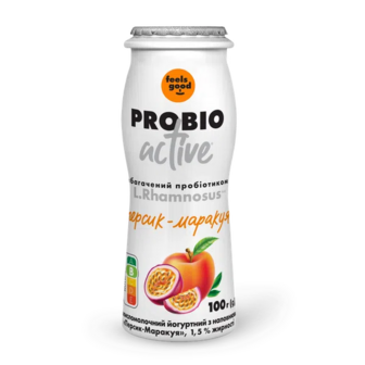 Напій йогуртовий Feels Good Probio Activ персик-маракуйя 1,5% (100г)