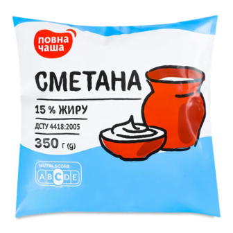 Сметана «Повна Чаша»® 15% плівка (350г)