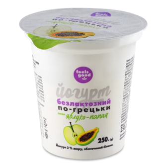 Йогурт Feels good По-грецьки смак яблуко-папая безлактозний 3% (250г)