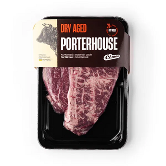 Яловичий стейк Портерхаус Dry Aged охолоджений в/у (100г)