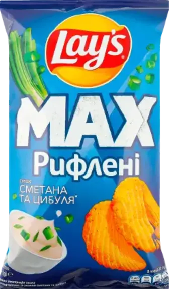 Чипси Lay's картопляні рифлені зі смаком сметани та цибулі 95 г