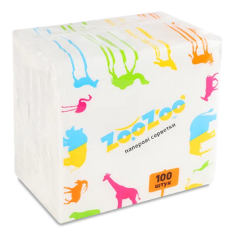 Серветки ZooZoo 1-шарові білі 24х23 см