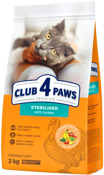 Корм сухий для стерилізованих котів Club 4 Paws Premium з індичкою 2 кг (4820269144927)