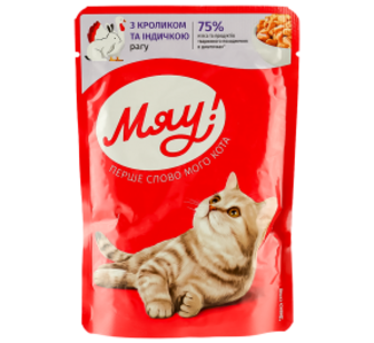 Корм Мяу Кролик, індичка рагу для котів 85г