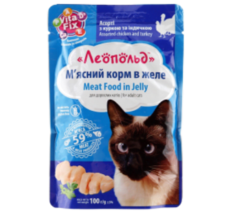 Корм Леопольд Курка, індичка в желе для котів 100г