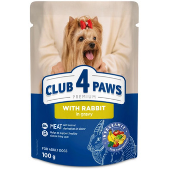 Корм вологий для дорослих собак Club 4 Paws Преміум Шматочки з кроликом в соусі 100 г (4820269144590)