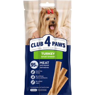 Ласощі для собак малих порід Club 4 Paws М'ясні палички з індичкою 13 г х 3 шт (4820269145054)