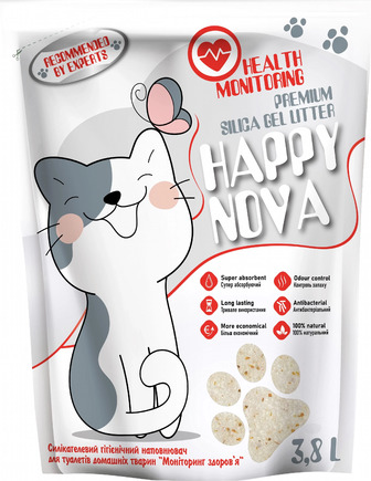 Наповнювач Happy Nova Health Monitoring силікагелевий, для туалетів домашніх тварин, 1.5 кг, 3.8 л (4820280220075)