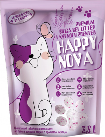 Наповнювач Happy Nova лаванда силікагелевий, для котячого туалету, 1.5 кг, 3.8 л (4820280220020)