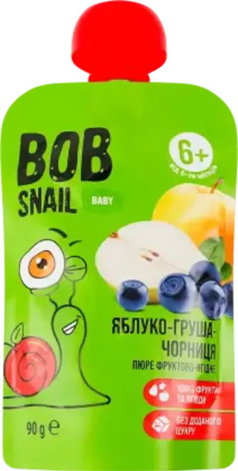Пюре Bob Snail Яблуко-груша-чорниця 90 г