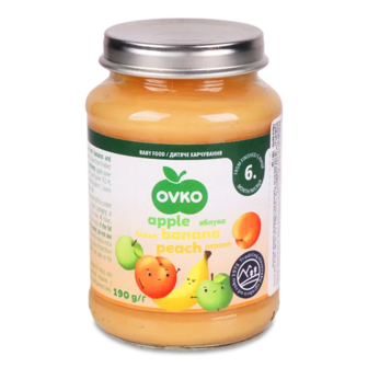 Пюре Ovko яблучне з бананами і персиками (190г)