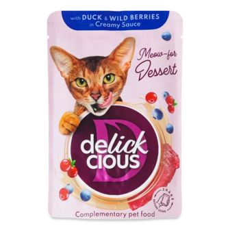 Корм для котів Delickcious пластівці з качкою та лісовими ягодами у вершковому соусі (80г)