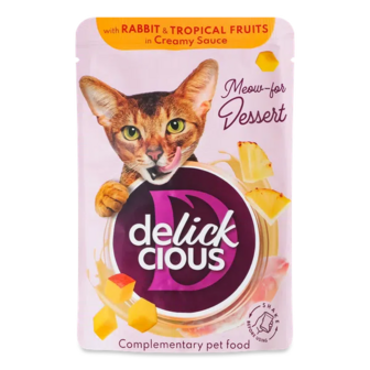 Корм для котів Delickcious пластівці з кроликом та тропічними фруктами у вершковому соусі (80г)