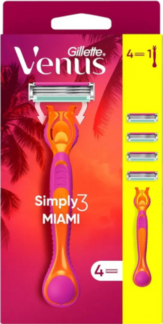 Бритва Gillette Venus Simply3 Miami + 4змін касети//