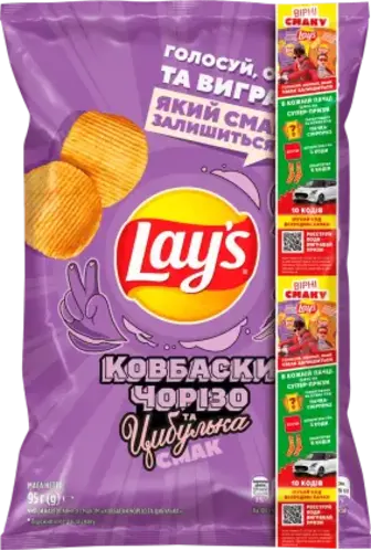 Чипси Lay's зі смаком Ковбаски чорізо та цибулька картопляні 95 г