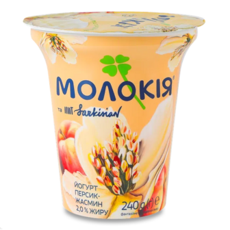 Йогурт Молокія з наповнювачем персик жасмин 2% стакан (240г)