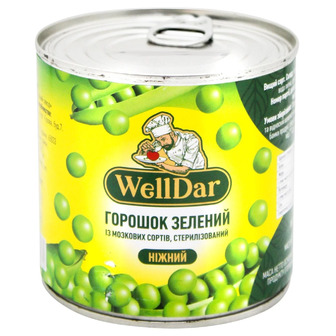 Горошок зелений WellDar ніжний з мозкових сортів 420 г (4840748006270)