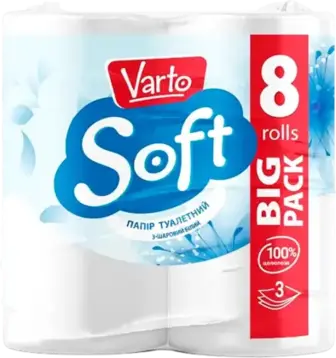 Папір туалетний Varto Soft 3-шаровий білий 8 шт