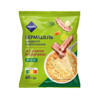 Вермішель «Премія»® зі смаком яловичина негостра швидкого приготування, 60г (60г)
