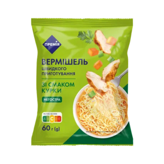 Вермішель «Премія»® зі смаком курки негостра швидкого приготування, 60г (60г)