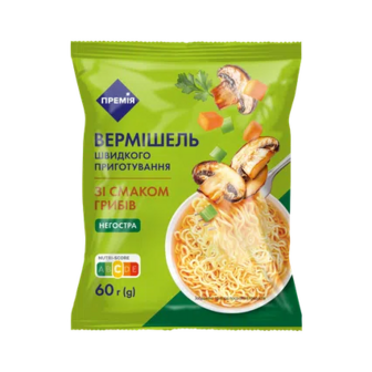 Вермішель «Премія»® зі смаком грибів негостра швидкого приготування, 60г (60г)