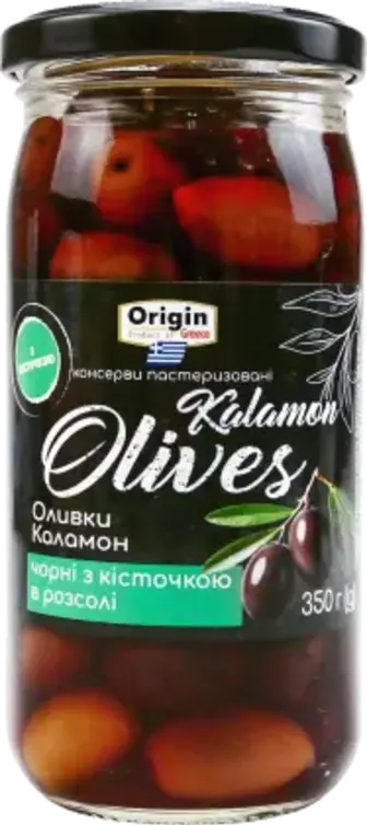 Оливки Origin Каламон чорні з кісточкою 350 г