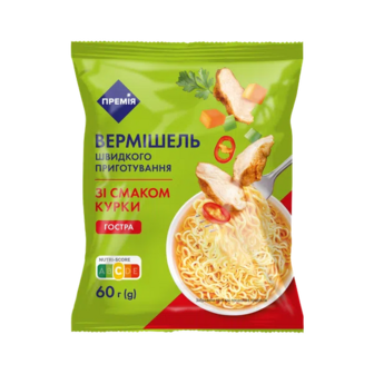 Вермішель «Премія»® зі смаком курки гостра швидкого приготування (60г)