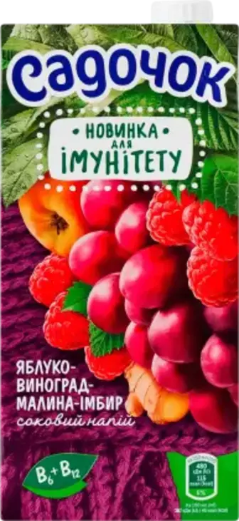 Соковий напій Садочок Імуніті Яблуко-виноград-малина-імбир 0.95 л