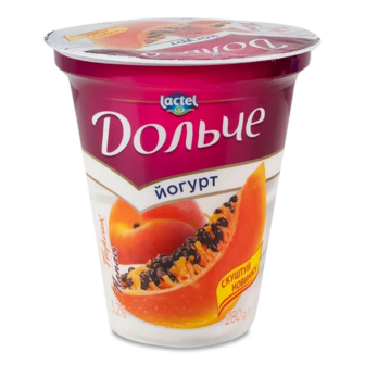 Йогурт Дольче Персик папая 3,2%, стакан (280г)
