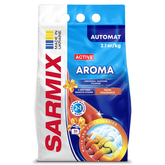 Пральний порошок універсальний Sarmix Active Aroma для всіх кольорів, 2.1 кг (4820268104182)
